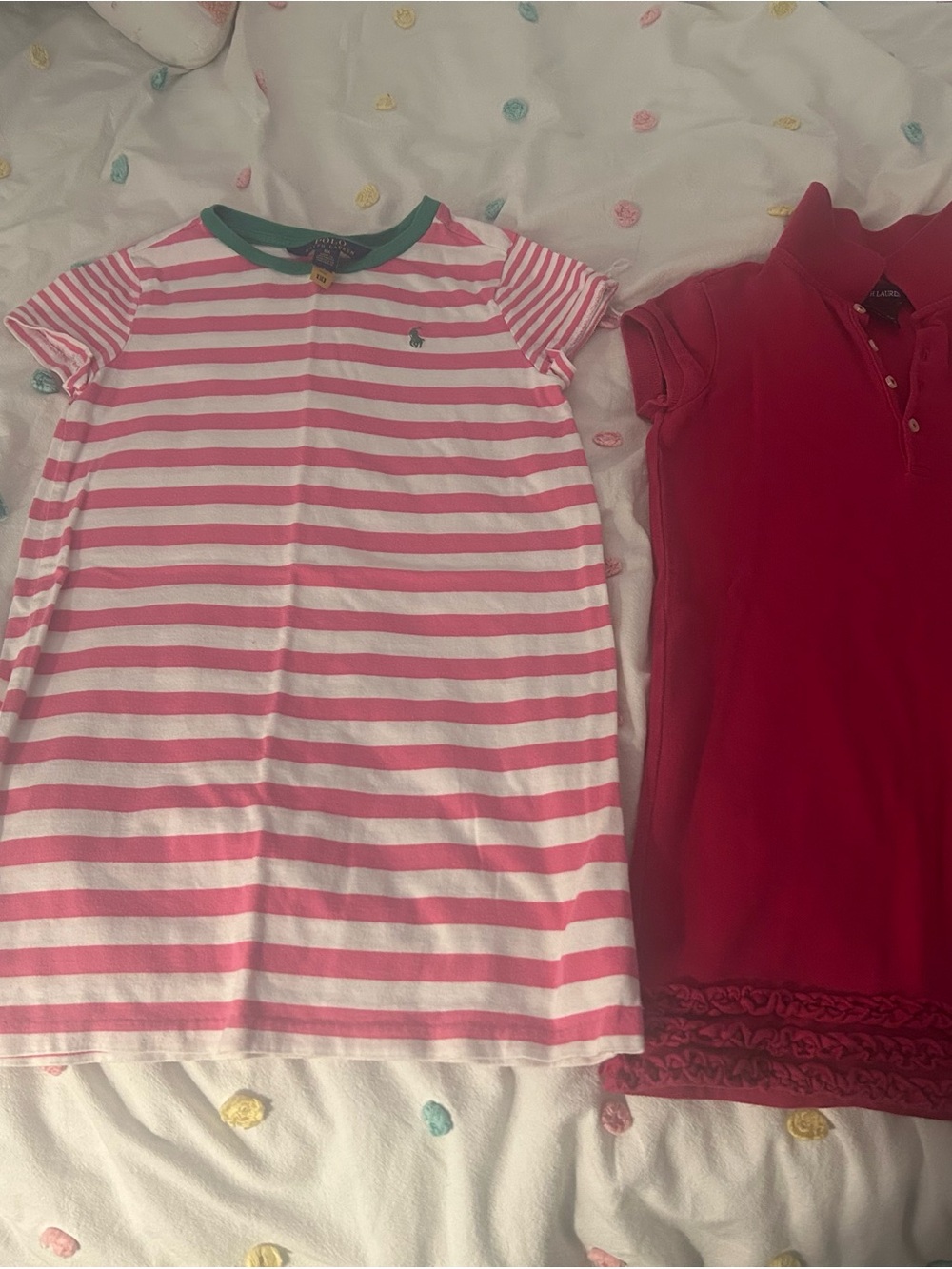 Polo by Ralph Lauren Pink & White Striped Tee Dress with Green Neckline